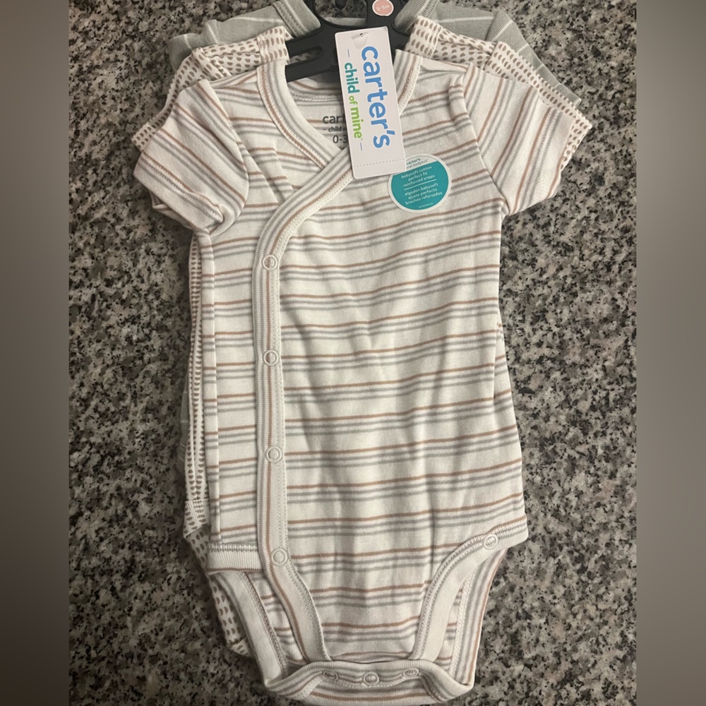 Carter's Beige and White Striped Onesie Set of 3